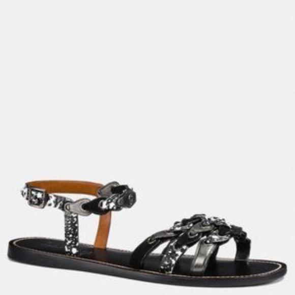 Coach gladiator Flat Sandals Sz 5.5B leather New dust bag - Picture 1 of 7